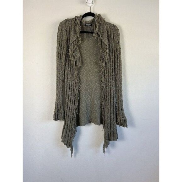 Miss Kelly Brown/tan Fringe knit Long Cardigan Sweater Vintage Y2K Size Small - Picture 1 of 9